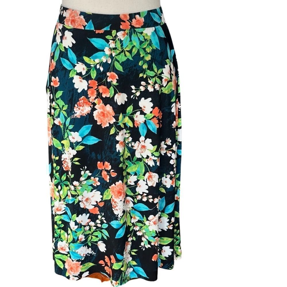 NWT Kasper Floral Skirt Flared A-Line Elastic Waist Midi Size XS